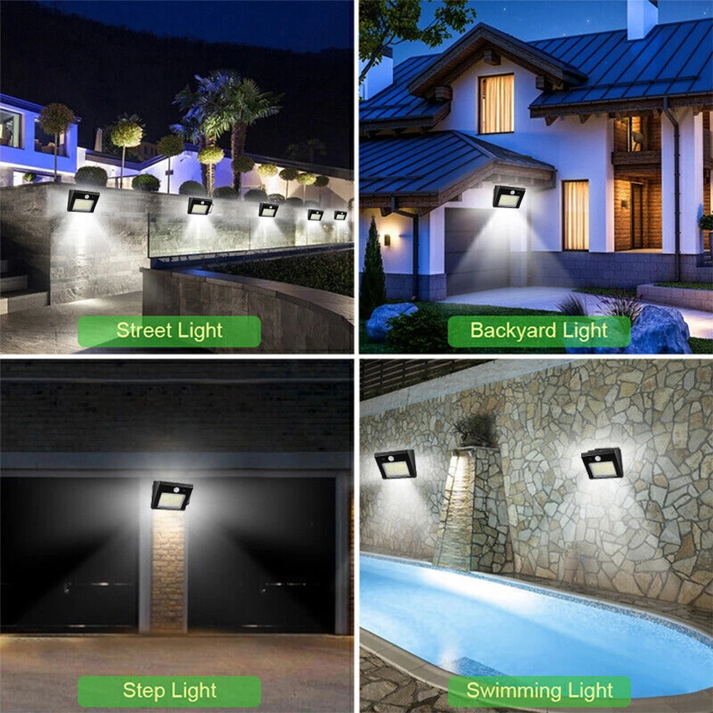 Lámpara Solar LED con Sensor de movimiento PIR para exteriores, impermeable, de inducción del cuerpo humano, luz de calle, decoración de jardín,