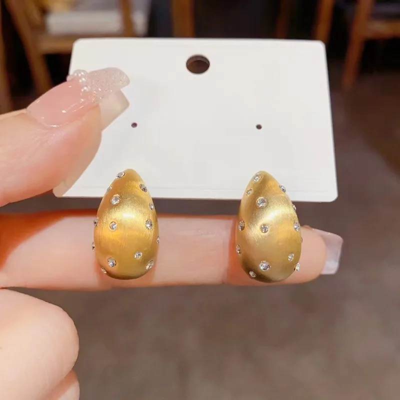 Gold Color Water Drop Earrings Simple Classic Alloy Water Drop Inlaid Crystal Women\'s Earrings Wedding Gift Accessories