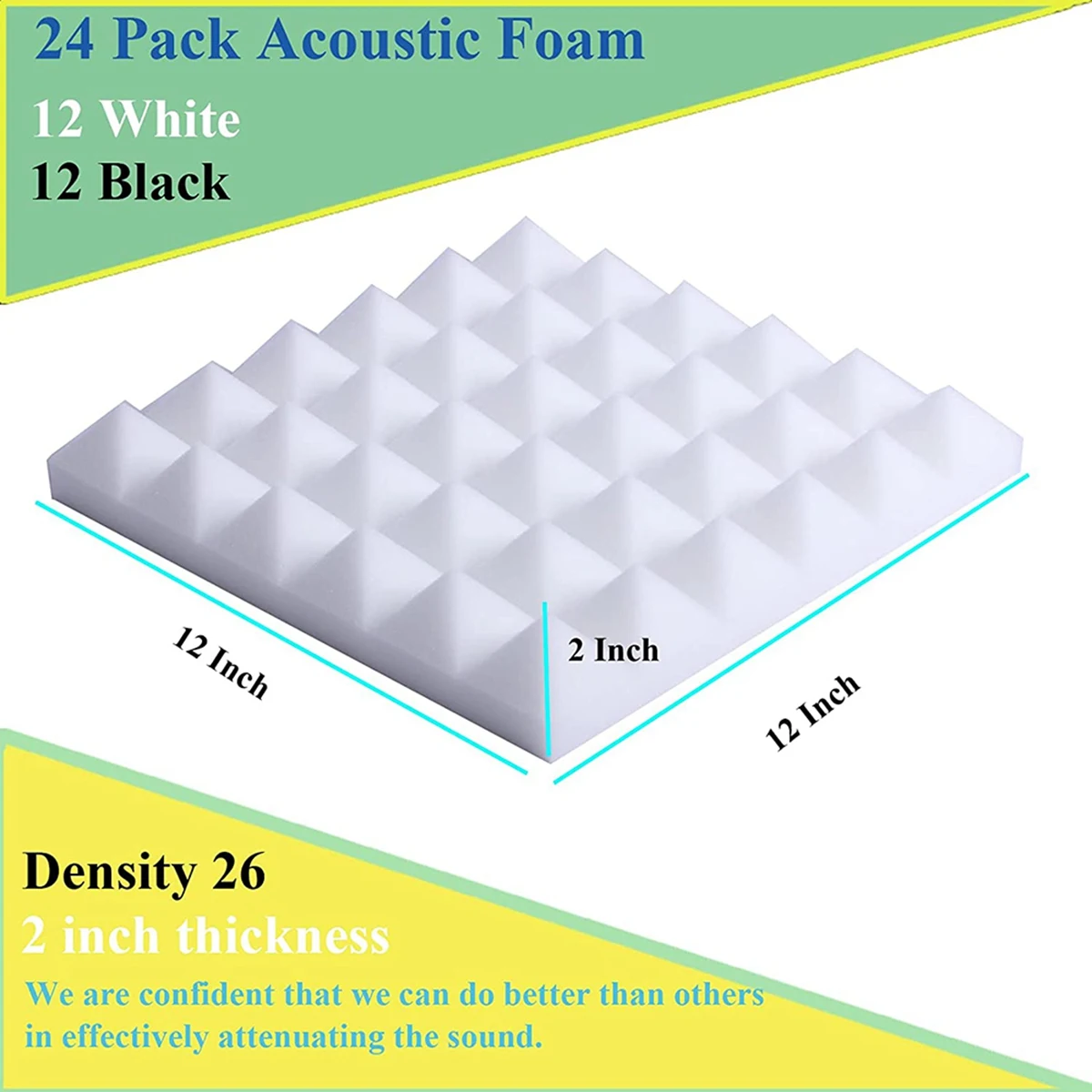 24 Pack Sound Proof Foam Panels,Acoustic Foam Panels High Density Sound Absorption Pyramid Studio Treatment Wall Panels