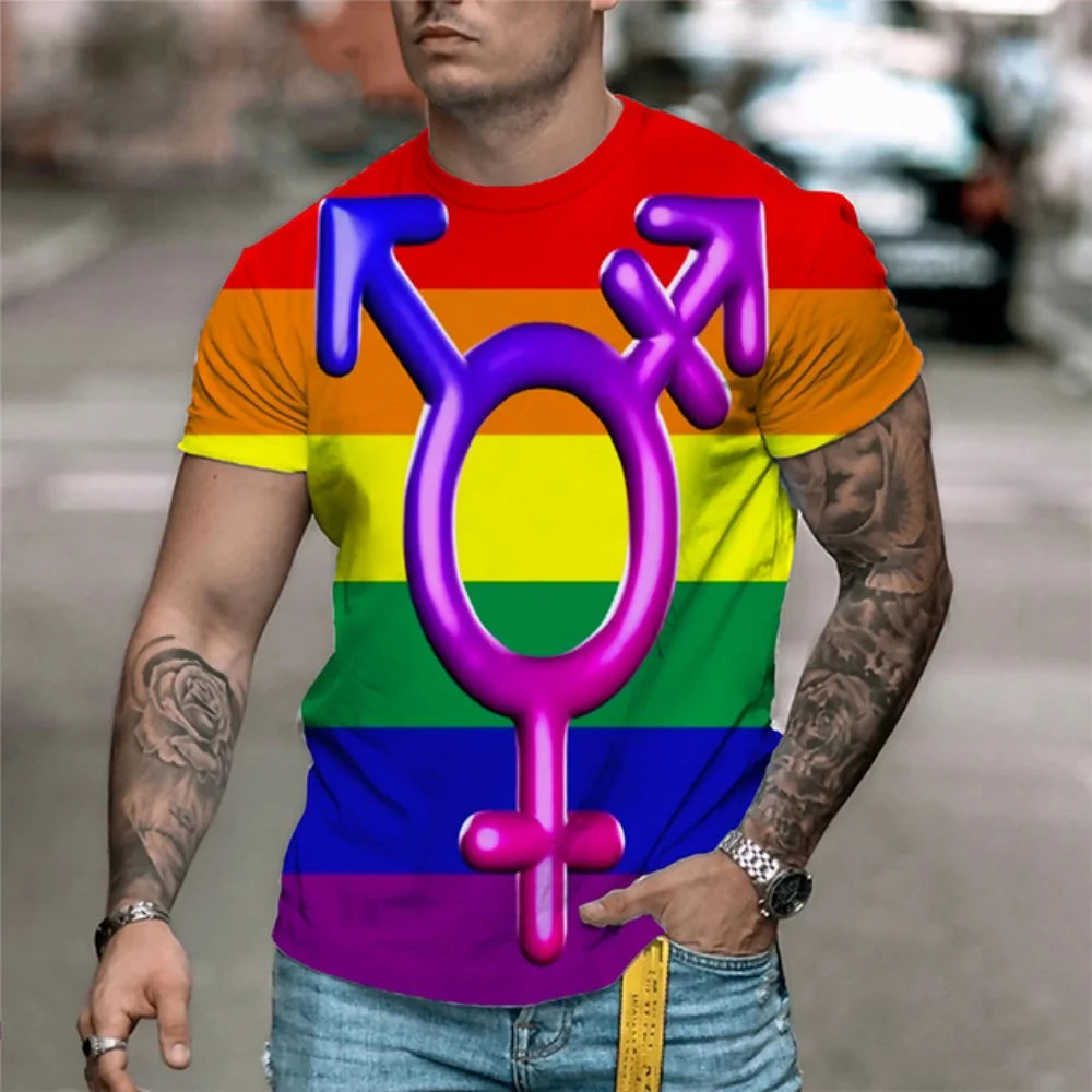 موضة قوس قزح تي شيرت القلب Y2k تي شيرت الصيف قصيرة الأكمام بلايز مثليات المثليين ثلاثية الأبعاد مطبوعة Harajuku تيز القمم ملابس للجنسين
