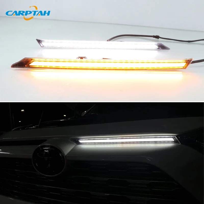 Car LED Daylihgts DRL For Toyota RAV4 2019 2020  Yellow Turn Signal Daytime Running Lights Day Driving Cover Decoration Headlamp