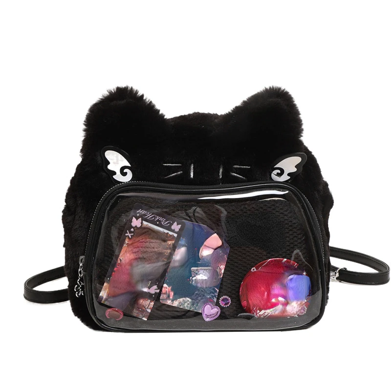 Ita Bags for Women Students Cartoon Fluffy Schoolbag Y2k Transparent All Match Ins Crossbody Bag Fashion Kawaii Casual Backpacks