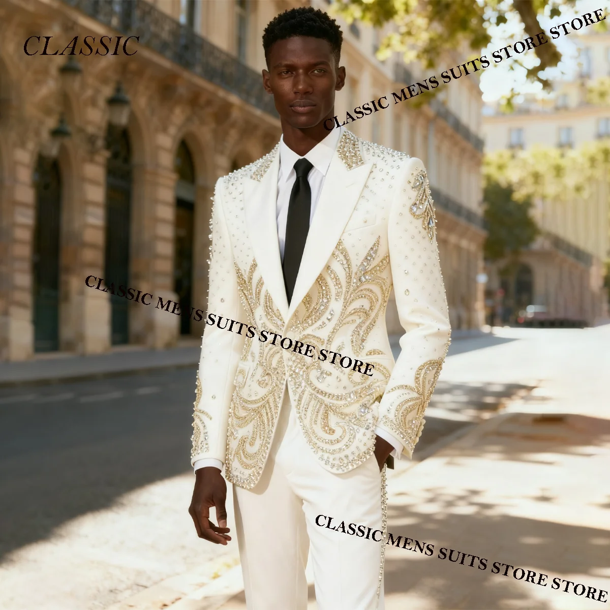 

Rhinestones Crystals Men Suits Wedding Tuxedos African Slim Fit Formal Ropa hombre Customized 2 Pieces Sets Groom Male Blazers