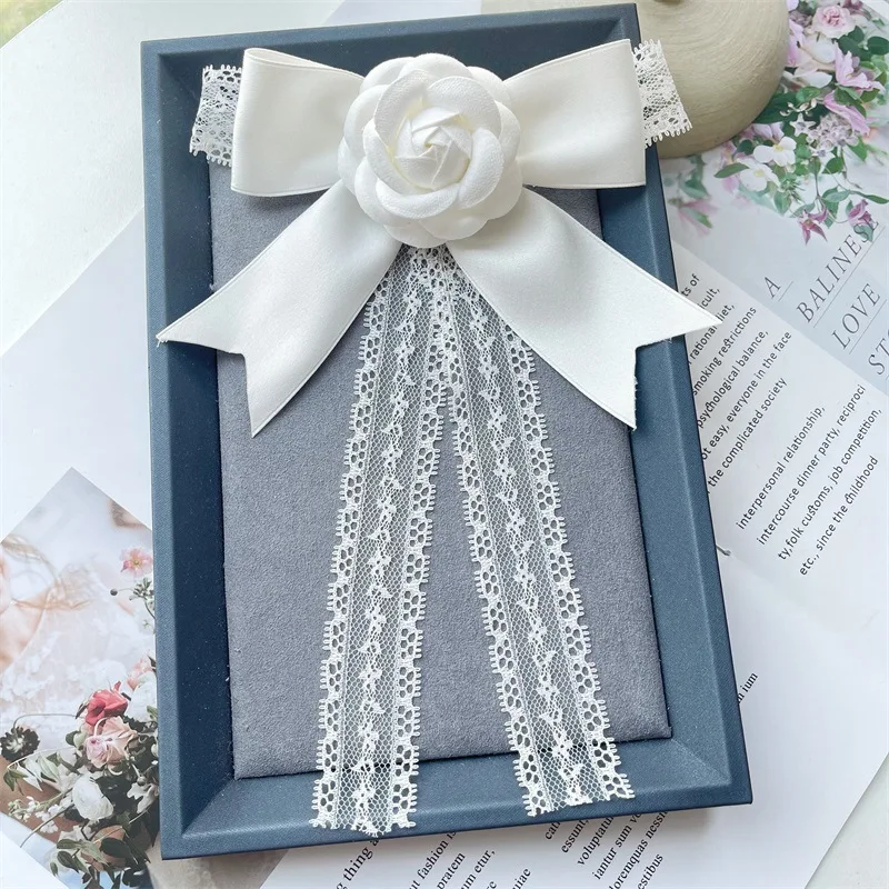 

White Camellia Lace Ribbon Bow Tie Brooch Fashion Korean Handmade Jewelry Gifts Women's Suit Shirt Accessories Collar Flower