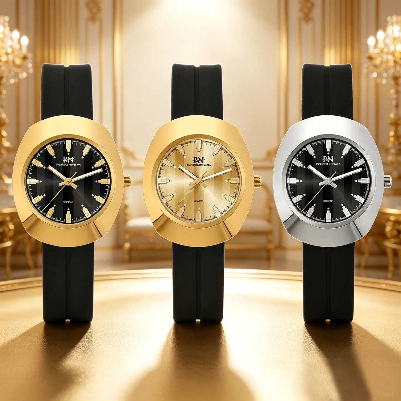 Minimalist Retro Watch, Black/Gold/Silver Tone Case, Silicone Strap Luminous Dial Waterproof Quartz Watch for Unisex