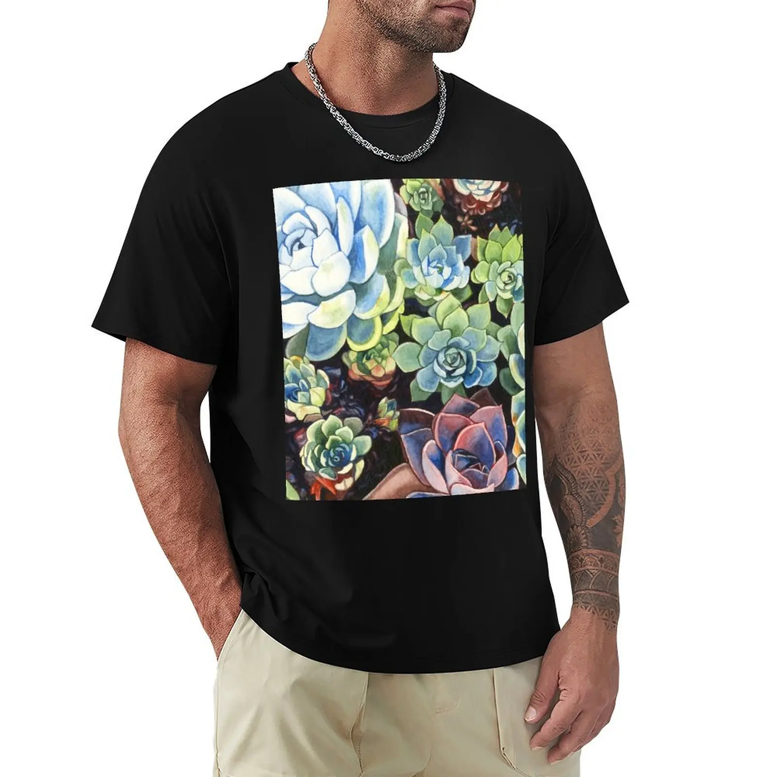 

Succulent Field (watercolor) T-Shirt Outdoor Work Short Sleeve Top