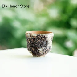 110ml Embossed Ink Dragon Ceramic Teacup Retro Powder Yin White Smelling Cup Personal Cup Oolong Tea Cafes Accessories Ornaments