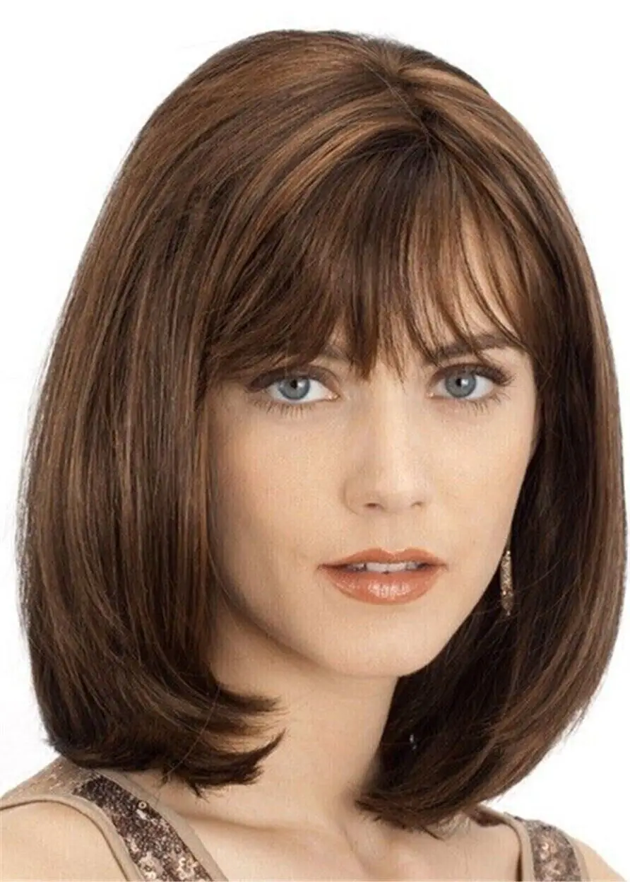 Light Brown Short Hairstyles Women's Natural Straight 100% Human Hair Wig 12Inch