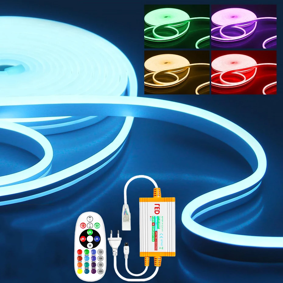 10m 30m 100m 220V LED Neon RGB Strip Light with 1500W EU Power Plug Dimmable Led Ribbon Waterproof For Outdoor Garden Lighting