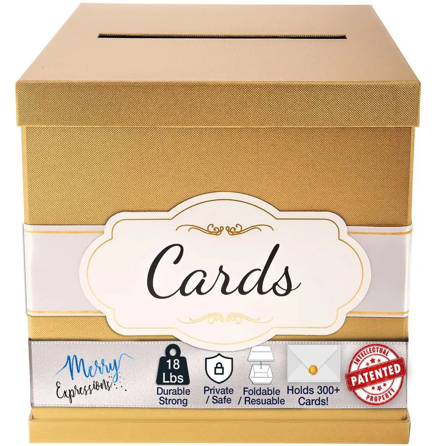 

10 Gold Card Box, Card Holder For Party, Money Gift Box for Wedding Reception, Graduation, Birthday, Sweet 16 Parties, Bridal a