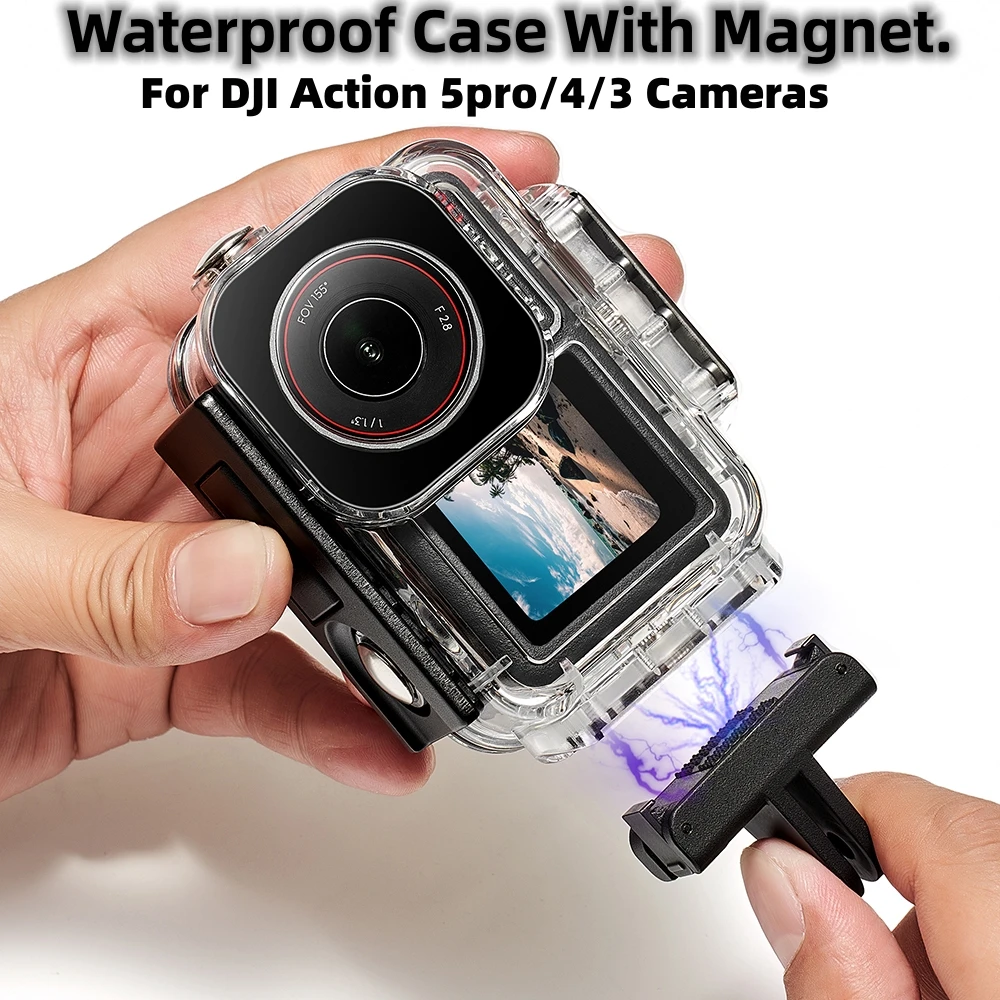 マグネット防水ケース水平垂直撮影 60 メートル水中ダイビング保護カバーハウジング DJI アクション 5pro/4/3 カメラ用