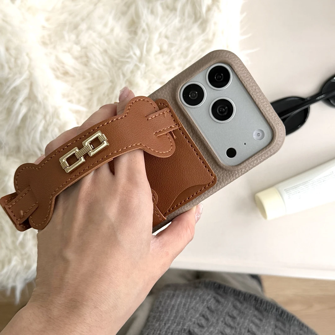 

Fashion Leather Card Pocket Wallet Case For iPhone 12 13 14 15 16 17 Pro Max Plus Card Holder Purse Phone Cover With Wrist Strap