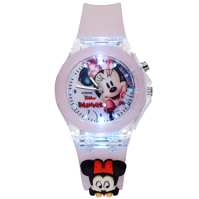 Disney Mickey Minnie Mouse Watch Silicone Luminous Glow-In-The-Dark Primary School Watch Cartoon Boy Girl Quartz Watch Gifts