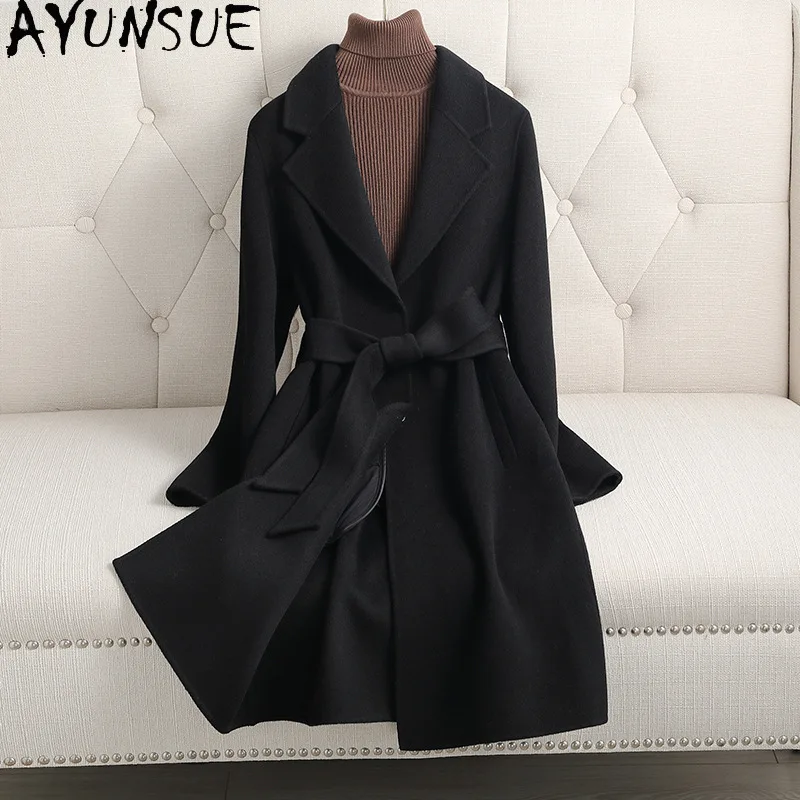 AYUNSUE 100% Real Wool Jackets Autumn Winter Clothes High Quality Long Coats Woman Old Money Coat Women Пальто Женское 2024