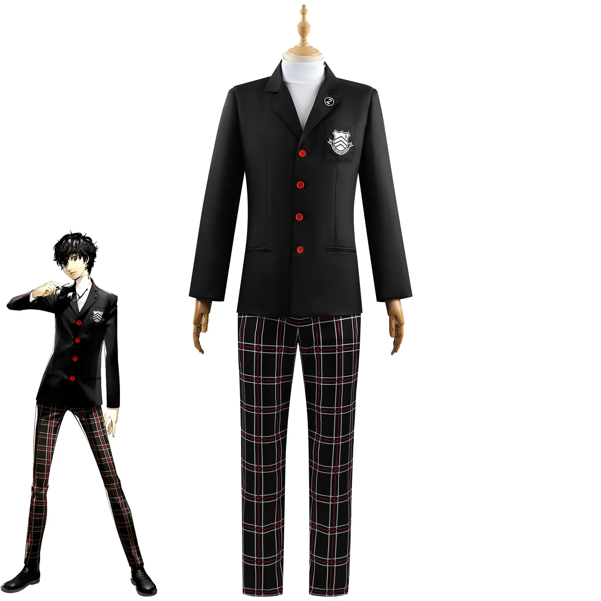 

Game Persona 5 Ren Amamiya Akira Kurusu Kostum Cosplay Men's School Uniform Unisex Halloween Suit Coat Party Uniform Set