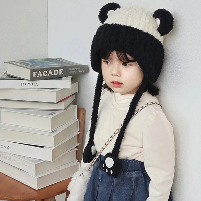 

Autumn Winter Warm Hat with Earflap Cartoon Beanie Cap Cute Bear Winter Hat