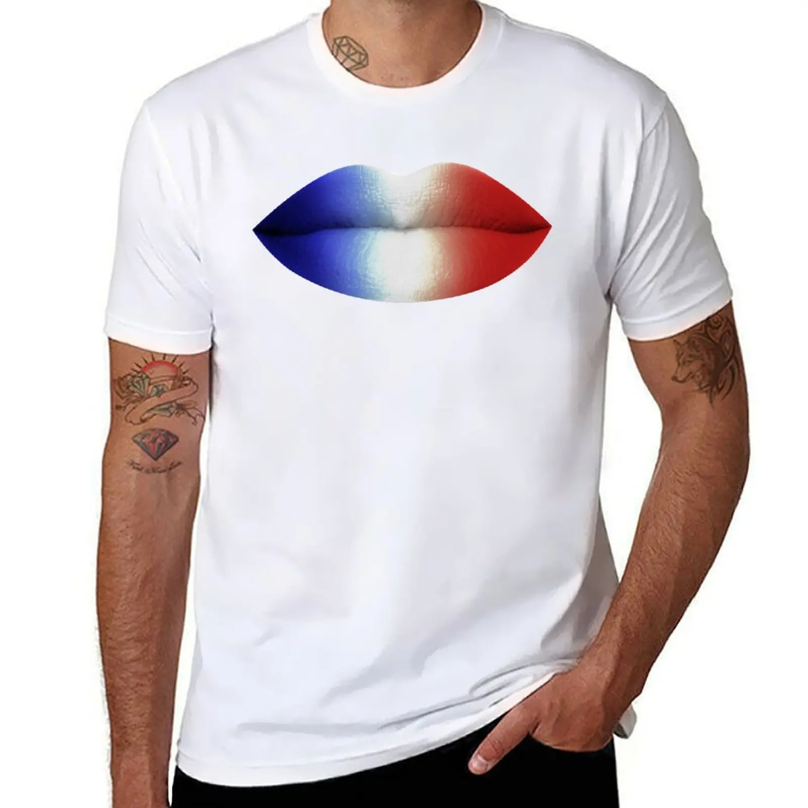 

blue white red lips T-Shirt baggy shirts anime t shirts workout shirts for men