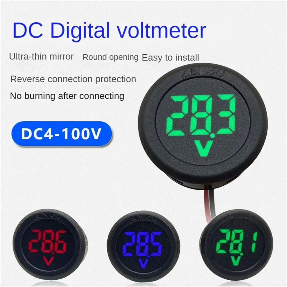 Digital Voltmeters LED Digital Display Round Two-wire DC Car Voltage Current Meter Volt Detector Tester Monitor Panel Instrument