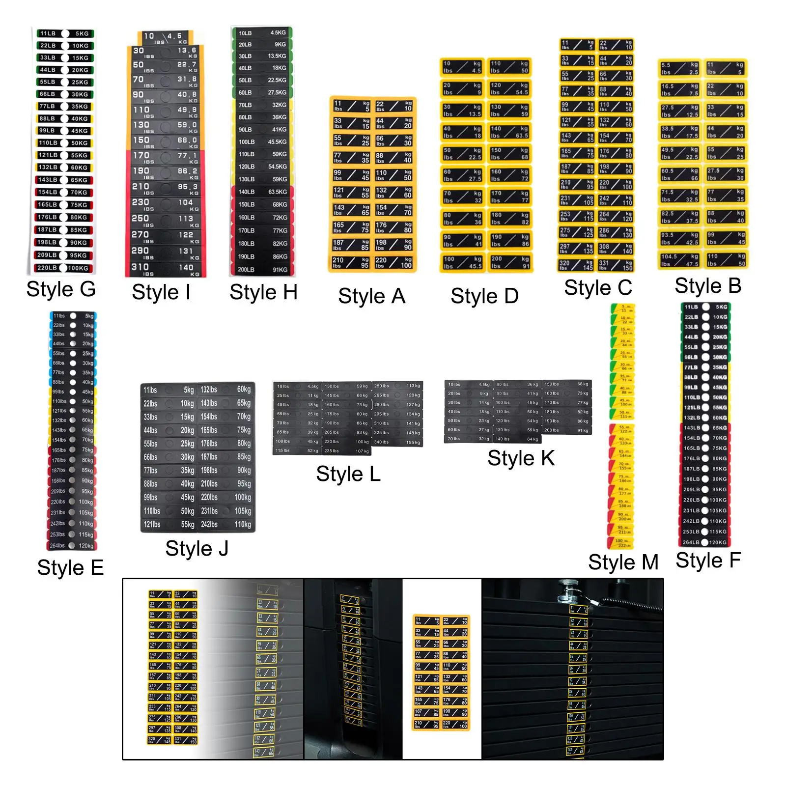 Fitness Equipment Weight Stack Labels Durable Identification Stickers Gym Training Accessory Sheets for Home Exercise
