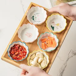 Nordic Cartoon Small Plate Ceramic Dipping Plate Solid Color Seasoning Household Cute Flower Shaped Snack Plate Soy Sauce Plate