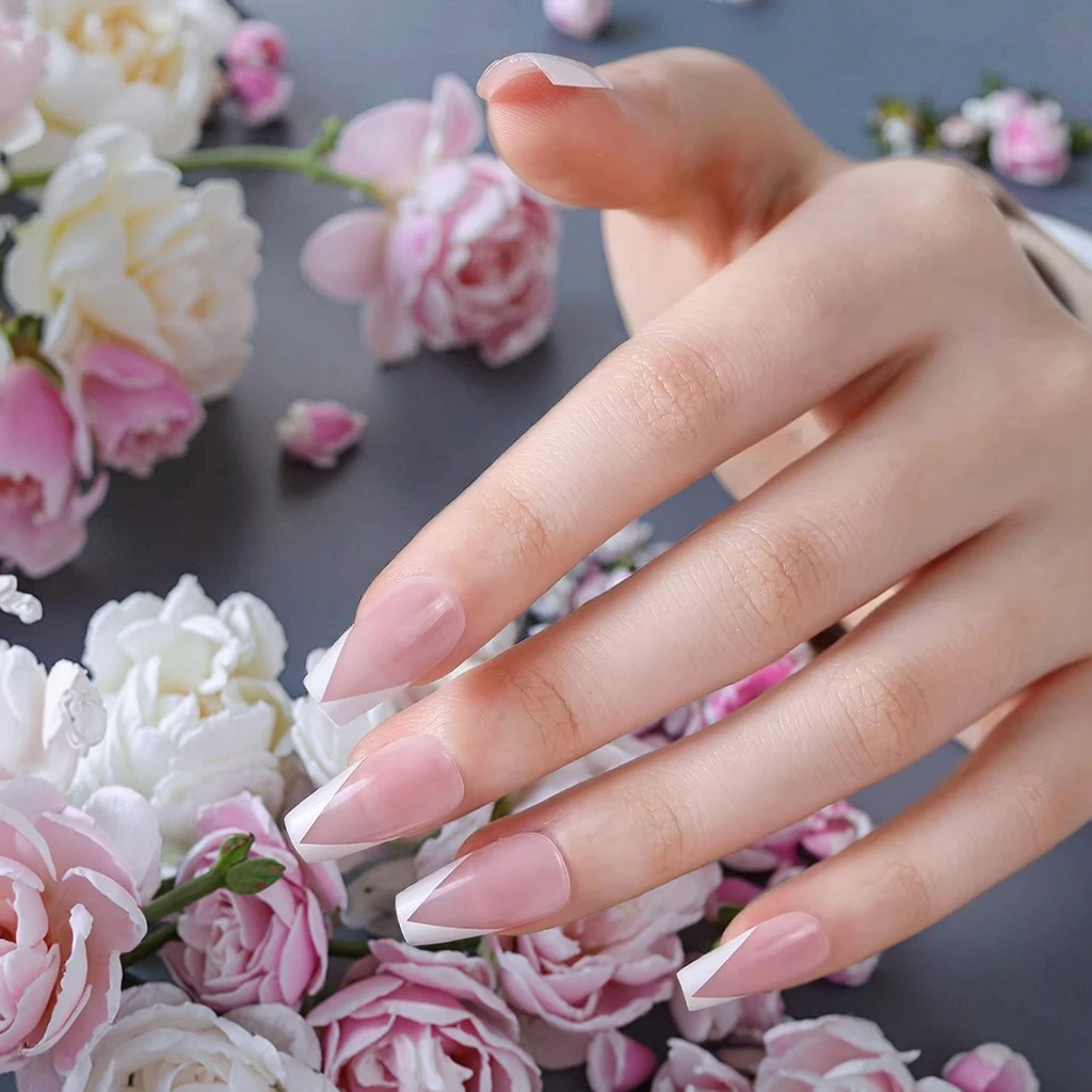

Fengshangmei ABS Short Square Eco-friendly Full Cover False Finger Nails French Style with Glue Wholesale Nail Tips Supplier