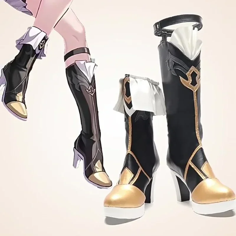 Honkai:Star Rail Sushang สั้นรองเท้า PU หนังโลหะหัวเข็มขัด Laces Elegant ไม่สมมาตรรองเท้าส้นสูงรองเท้าคอสเพลย์สําหรับ Boy Girl