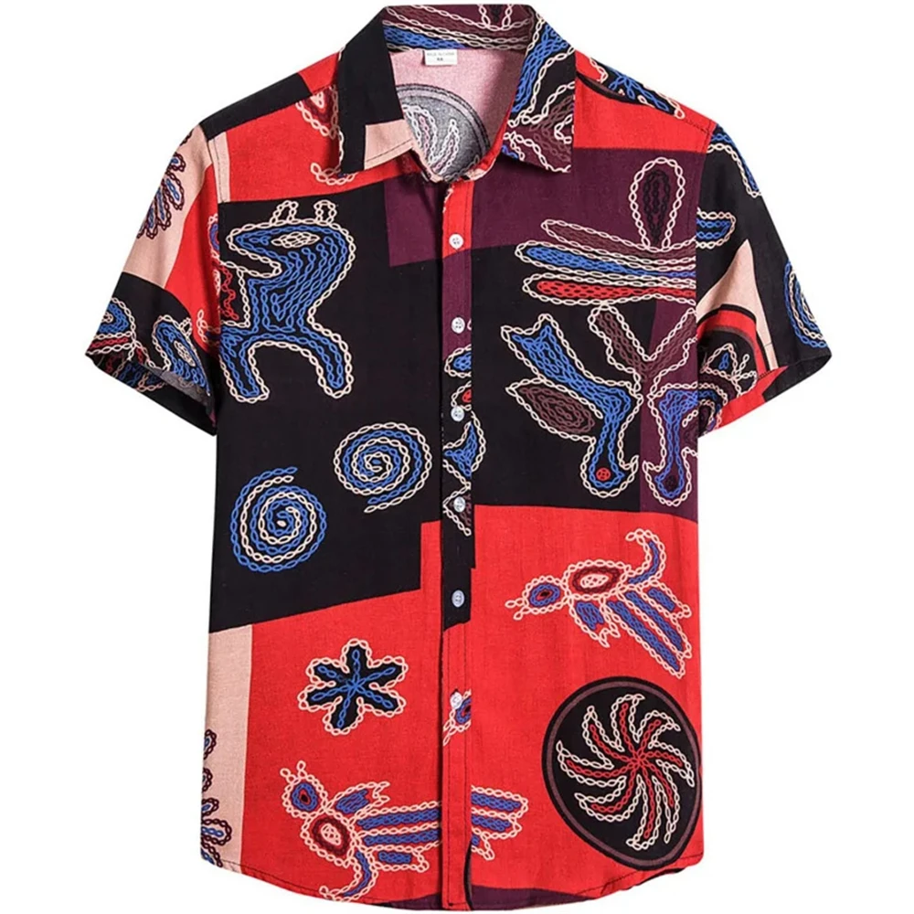 NEW 2026  Vintage Bohemian Tribal Abstract Pattern Shirt, Niche Personality, Slimming Men's Short Sleeved Top