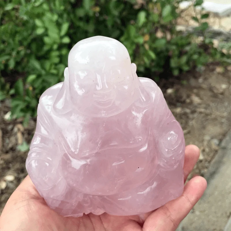 

Natural Rose Quartz Buddha Carving Figurine Ornament Healing Feng Shui Craft Buddhism Home Decoration 1pcs