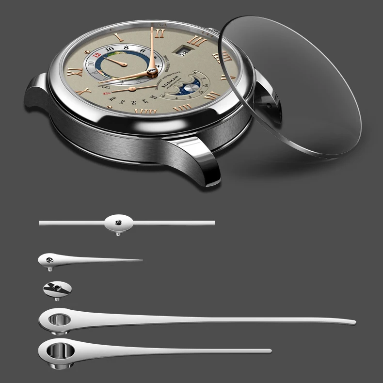 BORMAN 남성용 자동 시계 40mm 기계식 손목시계방수 사파이어 멀티 다이얼 월 주 날짜