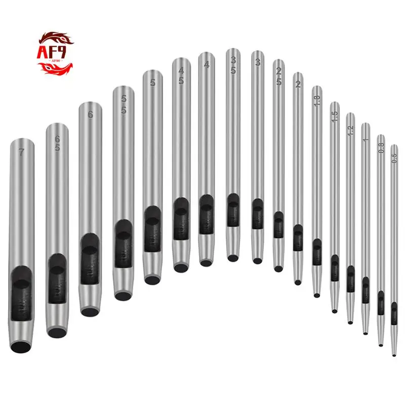 

AF90-17 шт. круглый кожаный дырокол 0,5-7 мм, металлический полый дырокол для набора инструментов для рукоделия из кожи