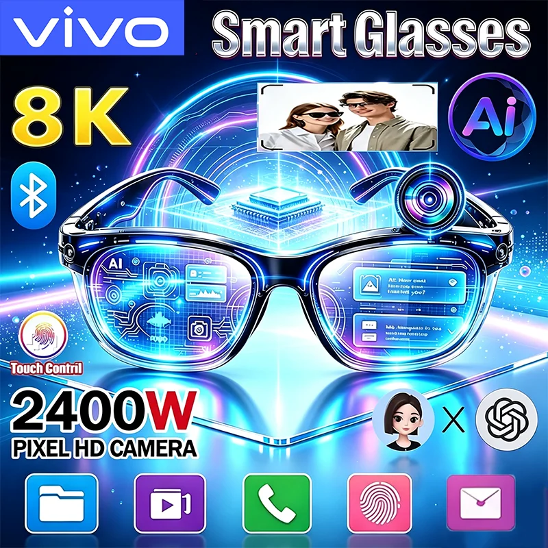 VIVO 8K Smart AI Glasses 2400MP Translation Bluetooth Conversation Recording Listening To Music Insert Cards Smart Sunglasses