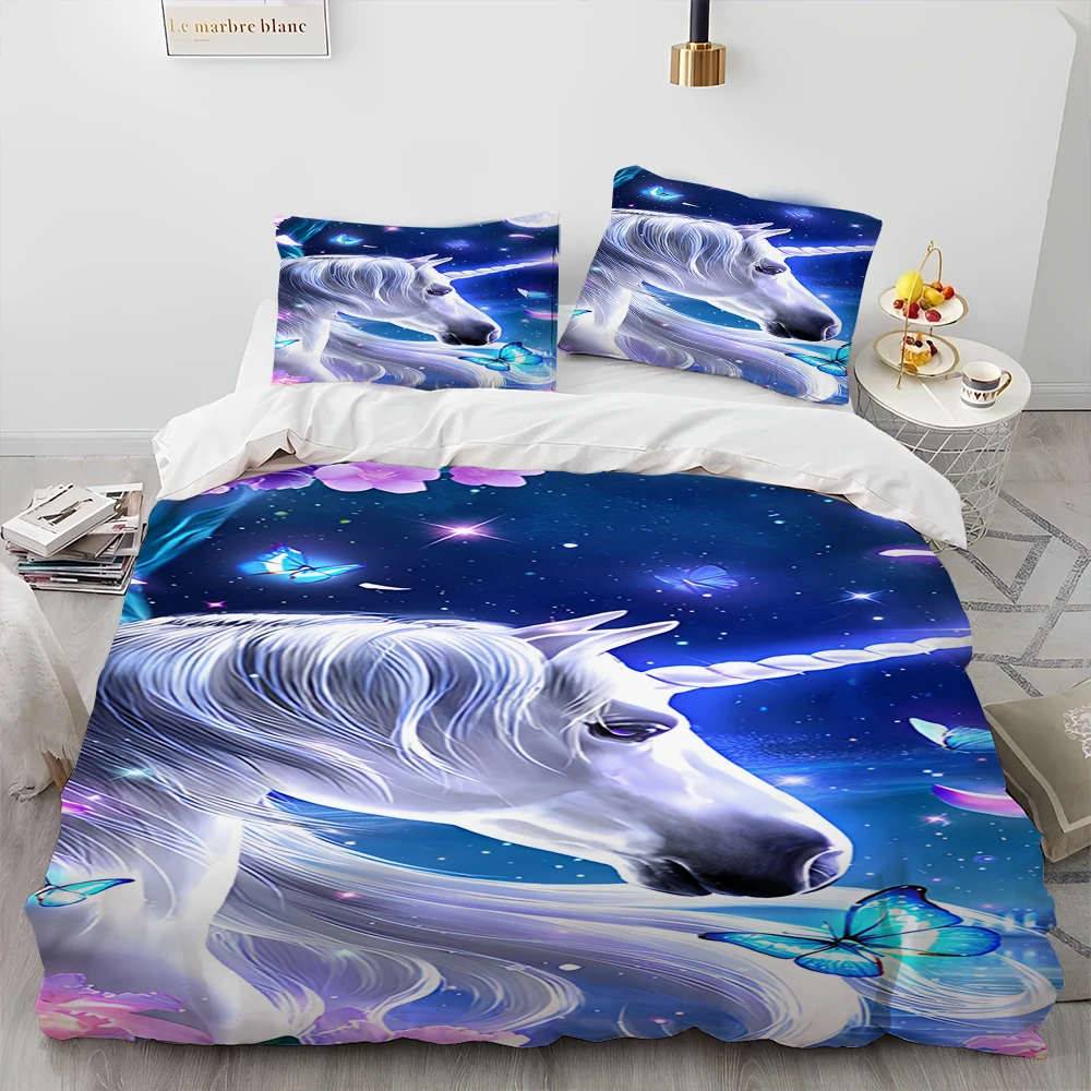 Imagem -02 - Cute Unicorn Cartoon Comforter Bedding Grupo Capa de Edredão Cama Grupo Quilt Cover Fronha Cama Rainha Menino Girl Gift