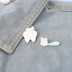 Cartoon Toothbrush Tooth Enamel Pins Badges Cute Brooches Backpacks Clothes Lapel Pin Jewelry Gifts for Kids Friends Wholesale