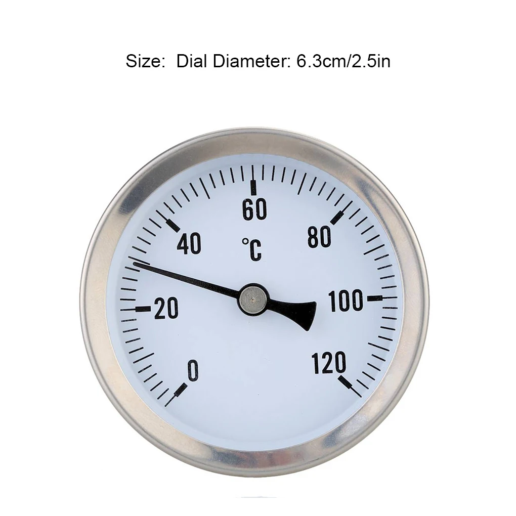 Heating Hot Water Pipe 120º Stainless Steel Thermometer High-precision Waterproof 63mm Dial Temp Gauge Easy Installation