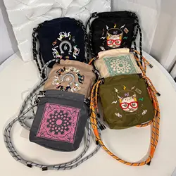 Mini Cat Embroidery Crossbody Bags Rope Nylon Shoulder Bag Horse Printed Eco Bags for Women Designer Handbags Phone Flap Purses