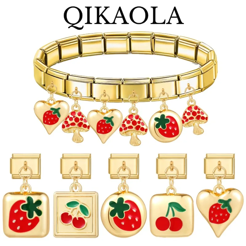 1pc Rote Kirsche Pilz Samen Erdbeere Goldene Italienische Charms Fit 9mm Edelstahl Armband Diy Schmuck Machen