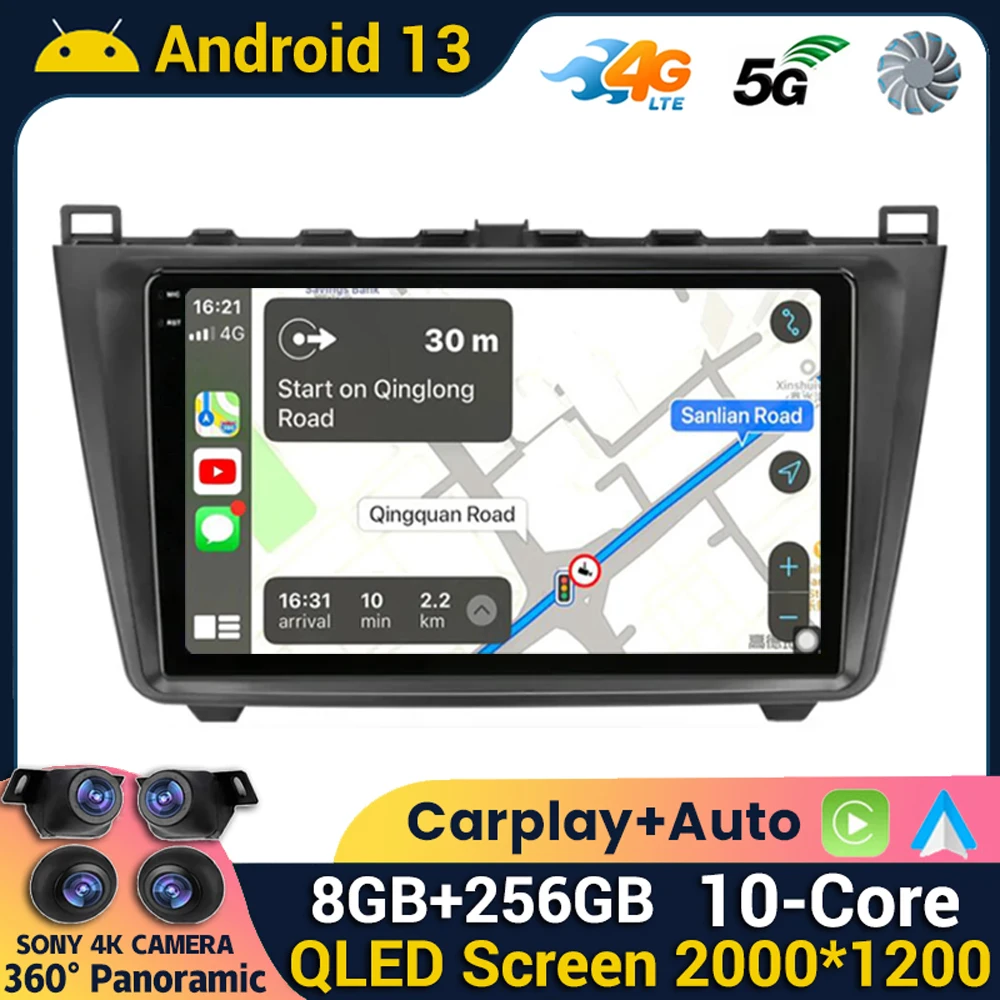 Android 13 For Mazda 6 Rui Wing 2007-2012 2 Din Car Radio Multimedia Video Player Stereo Carplay Auto 4G+WIFI Head Unit GPS DSP