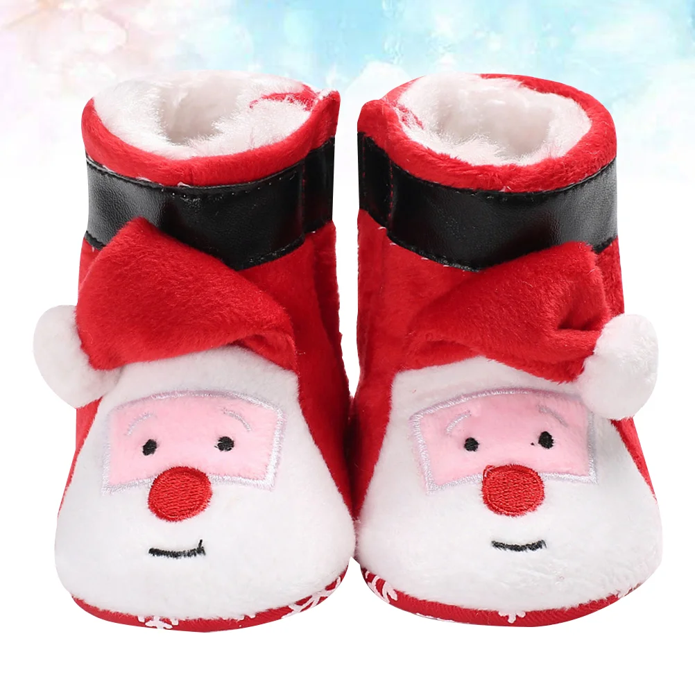 Infants Santa Claus Shape Shoes Plush High Wrap Warm Bottom Boots Christmas Cotton Winter Shoes Baby Boots for Children 0-12 Mon