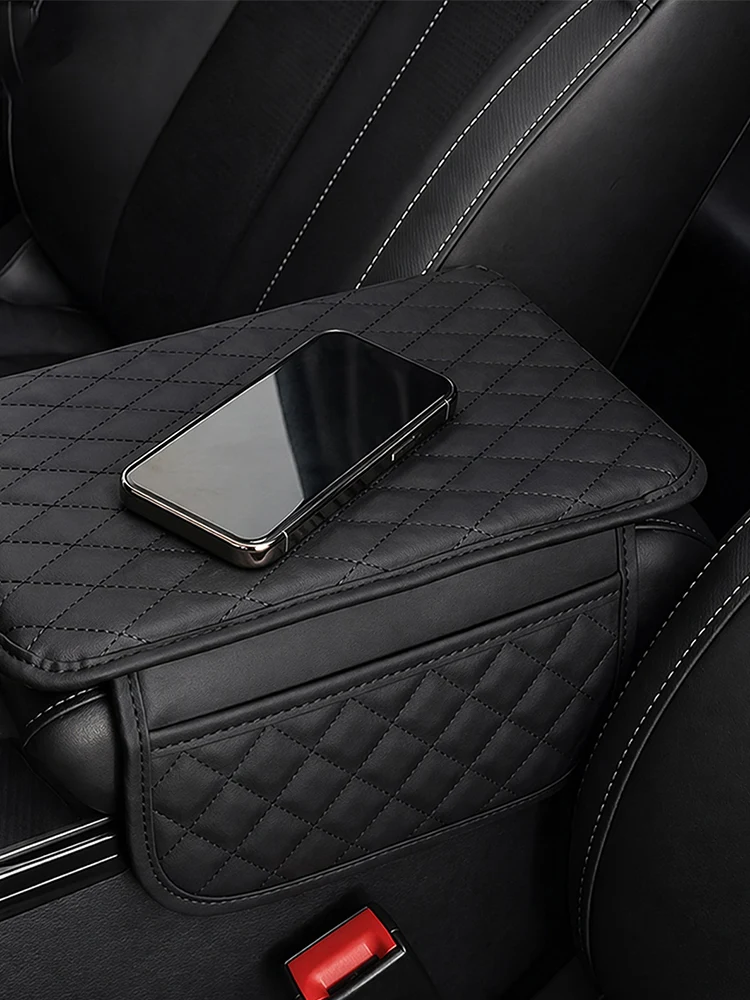 Auto Interior Armrest Lid Cushion with Storage Bag Automotive Armrest Box Cushion Universal Interior Accessory for Most Vehicles