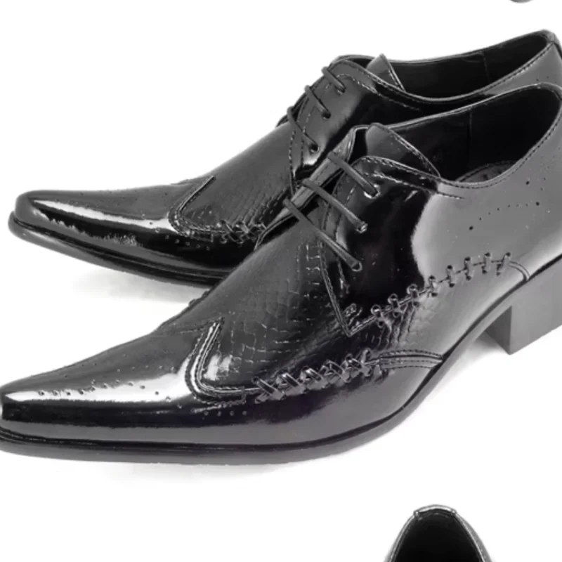 

Sewing Lines Shoes for Men Pointed Toe Chunky Mid Heels Crossover Strap Males Loafers Shallow Zapatos Hommes Stitching Chassure