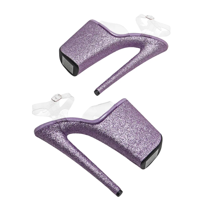 Leecabe 23CM / 9inches  Clear PVC Upper  Trend fashion Glitter Platform High Heels Sandals stripper heel Pole Dance shoes