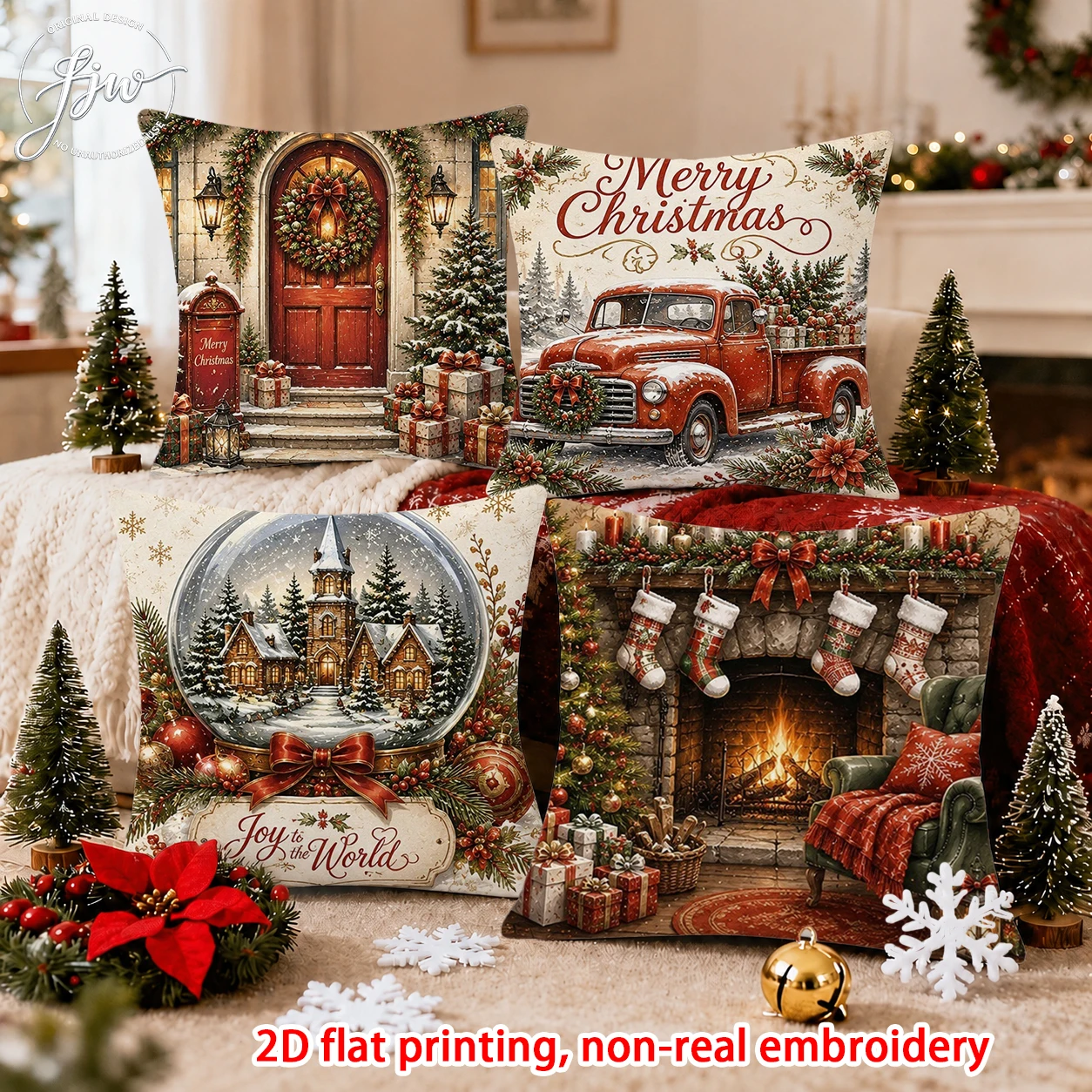 1pcs Christmas Throw Pillow Covers Vintage Gnome Truck Wreath Nativity Xmas Decor Cushion Cases