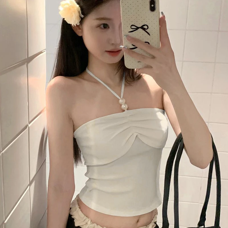 

Summer Sexy Fashion Sweet Style Solid Color Halter Neck Tube Top Vest For Women