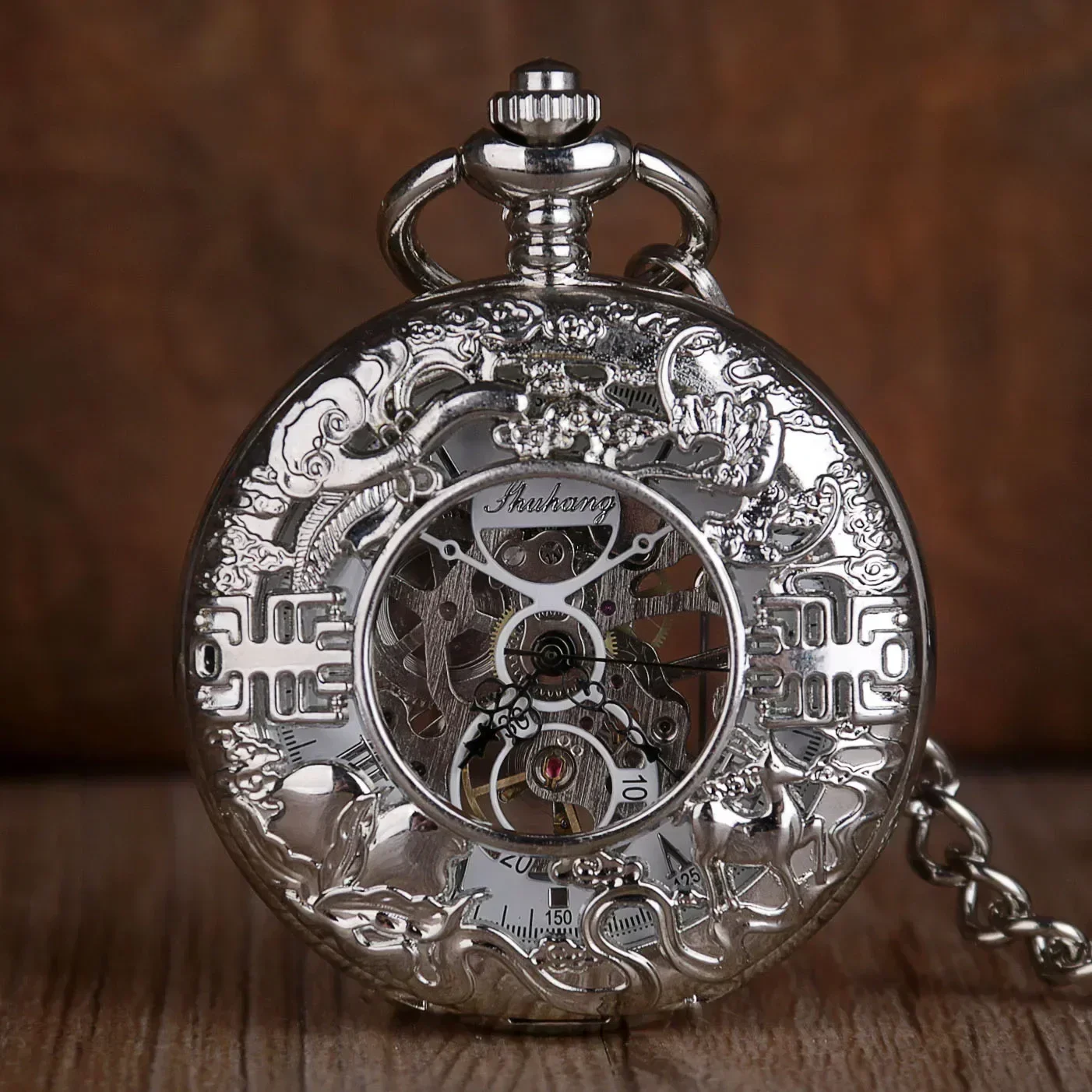 Luxury Silver Mechacnical Hand-winding Mens Pocket Watch with FOB Chain 2022 Hot Smooth Steel Women Unisex Pocket Watch