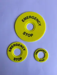 Yellow Emergency Stop PushButton Switch Accessory Warning Legend Label Mark Round Ring Plate 90mm 60mm 46mm 40mm