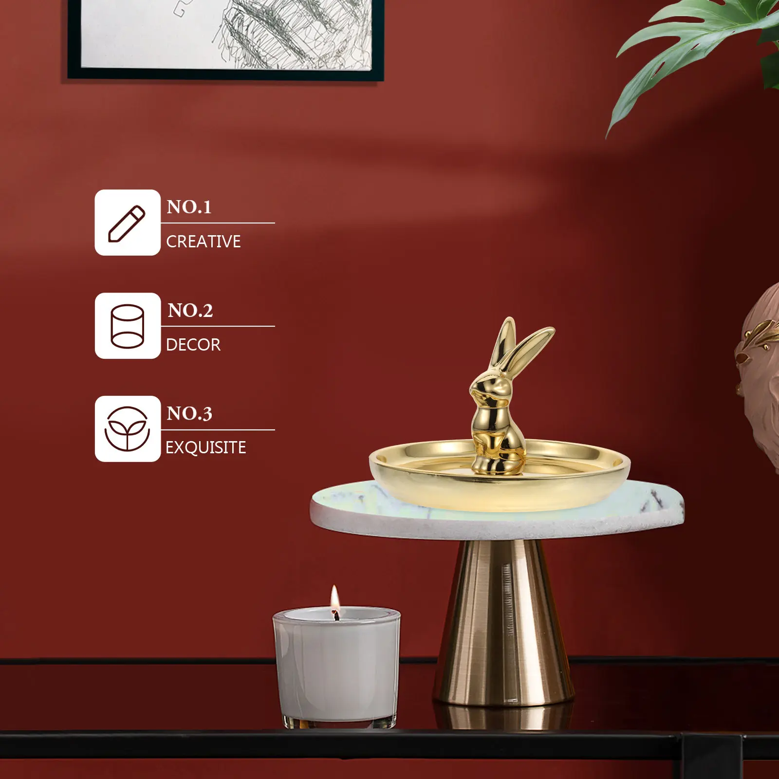 

1Pcs Rabbit Ceramic Tray Decorative Jewelry Storage Plate Dresser Organizer for Rings Bracelets Watches Desktop Home Decor