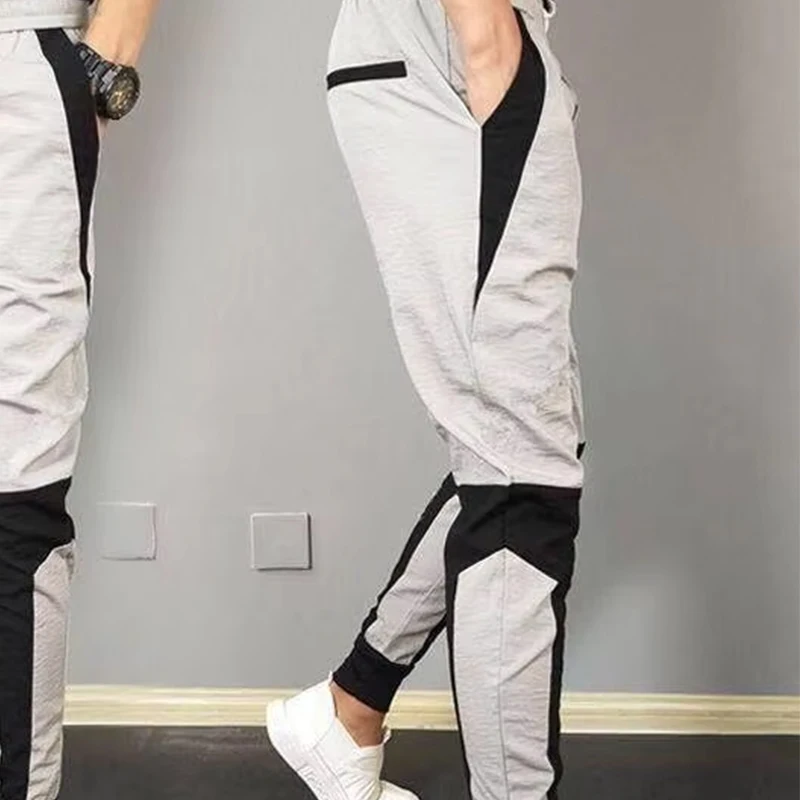 Spring Autumn Leisure Slim Fit Korean Version with Foot Binding Men\'s Clothing Personalized Splicing Elastic Slimming Haren Pant