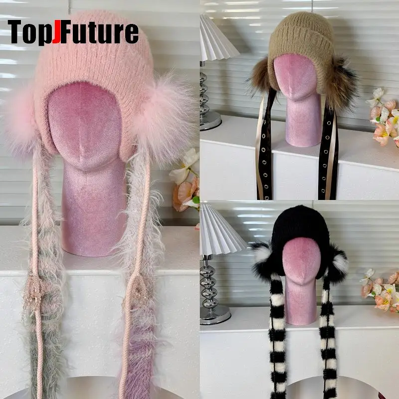 

Women's Subculture Punk Trendy Winter Warmer Skiing Ear Protection Scarf Knitted Hat Gothic Y2k Girls Autumn/Winter Beanie Hat