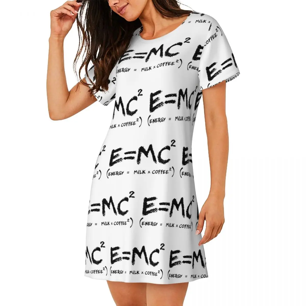 Science E = MC2 Energy Milk Coffee Physics Math Short Sleeves Nightdress For Sleeping Women Short Sleeve Nightgowns Pajama Dress