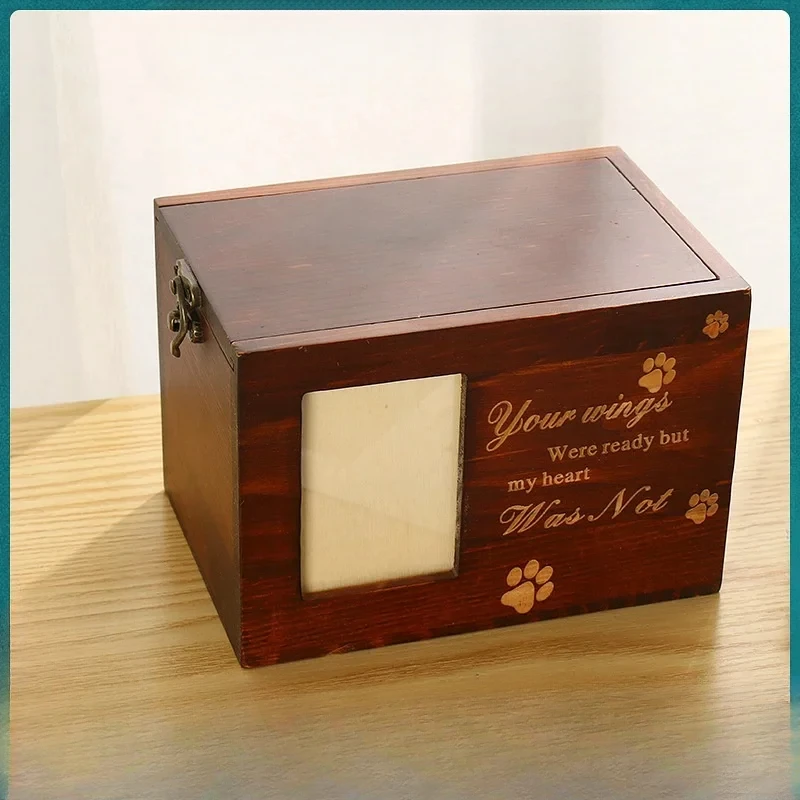 Personalized Wooden Pet Cremation Urn with Photo Frame for Dogs and Cats